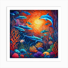 Dolphins In The Sea Art Print