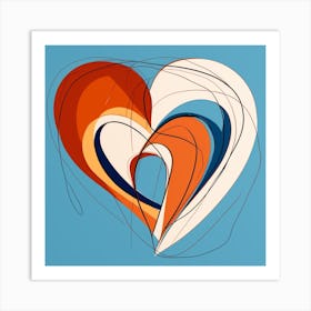 Geometric Doodle Of Orange & Blue Heart 4 Art Print