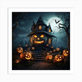 Halloween House With Pumpkins 14 Art Print