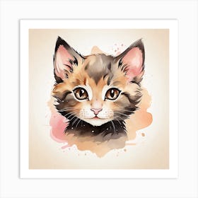 Cute Kitten Watercolor Painting Art Print