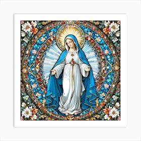 Holy Virgin Mary at Garden Stained Glass Art Print