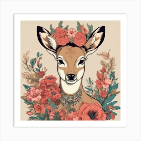 Deer With Flowers 1 Art Print