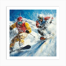 Two Skiers On The Slopes Art Art Print