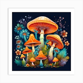 Mushrooms And Flowers 17 Art Print