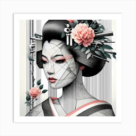 Geisha - Abstract Line Art Illustration 237 Art Print