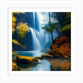 Waterfall In Autumn Art Print