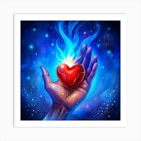 Hand Holding A Flaming Heart Art Print