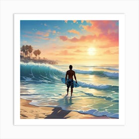 Surfer At Sunset Art Print