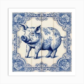 Lucky Pig Delft Tile Illustration 1 Art Print