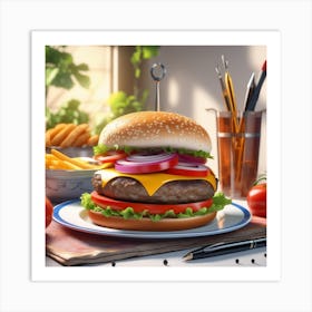 Hamburger On A Plate 160 Art Print