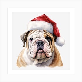 Bulldog Santa Hat 1 Art Print