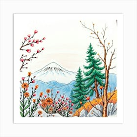 Mountain and trees 1 Art Print