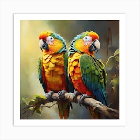Leonardo Diffusion Xl A Colorful Painting Of Two Parrots Sitti 1 Art Print
