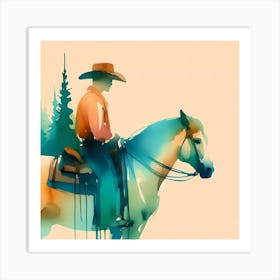 Watercolor Cowboy On A Horse Art Print