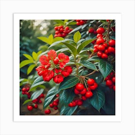 Red Berries On A Bush Art Print