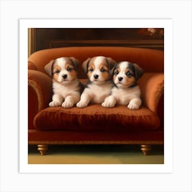 Three Puppies On A Couch 1 Art Print