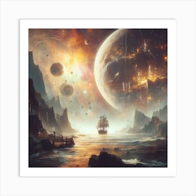 Spaceship In The Ocean Art Print