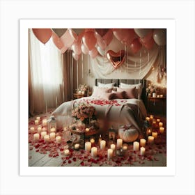 Romantic Bedroom with Candles and Balloons Art Print