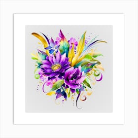 Watercolor Mardi Gras Flower Bouquets 22 Art Print