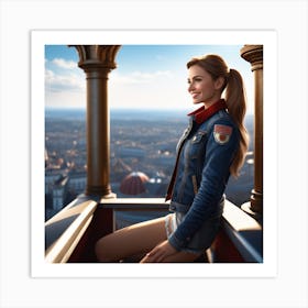 Girl Sitting On A Balcony Art Print