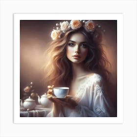 Girl With A Cup Of Tea Art Print