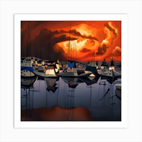 Sunset At The Harbor Art Print