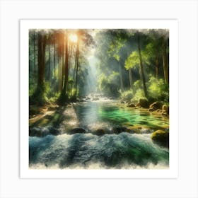 Watercolor Of A River Art Print