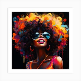 Maraclemente Black Woman Abstract Sun Glasses Afro Neon Colors 3 Art Print