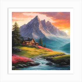 Sunset In The Mountains ❤️ Art Print