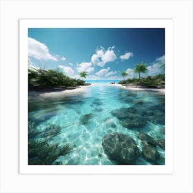 Tropical Beach With Palm Trees Art Print