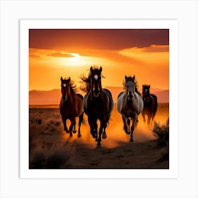 Horses Running At Sunset art print 1 Art Print