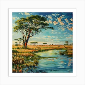 A Hwange National Park In Zimbabwe Oil Painting 1 Art Print