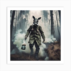 Gas Mask In The Forest 1 Art Print