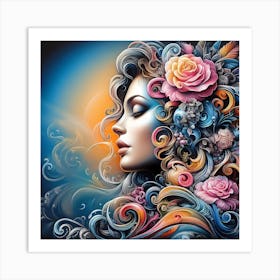 Woman With Flowers In Her Hair 2 Art Print