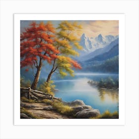 Autumn Trees By The Lake Art Print