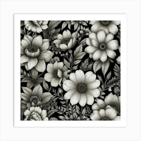 Black And White Flowers 3 Art Print