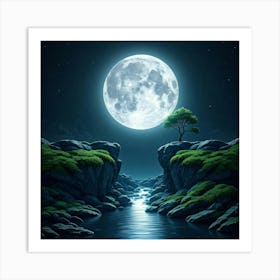 Full Moon Over The River Art Print