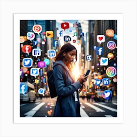 Social Media Woman In The City Art Print