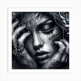 Woman With Flowers On Her Face Art Print