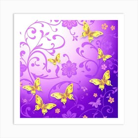 Purple Background With Butterflies Art Print