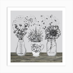 Flowers In Mason Jars 1 Art Print