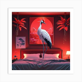 Crane In The Bedroom Art Print