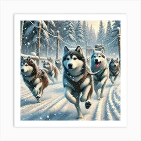 Huskies In The Snow Póster