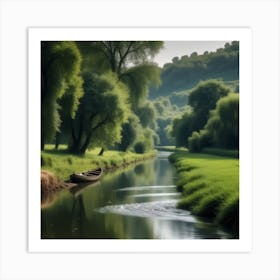 Boat On A River 2 Art Print