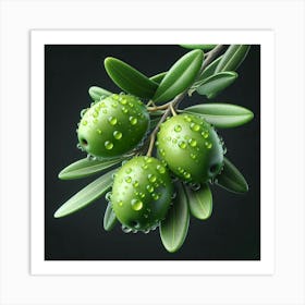 Olive Branch With Water Droplets Art Print