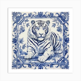 Tiger Delft Tile Illustration 2 Art Print