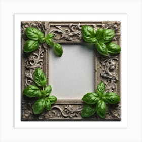 Photo Frame With Basil Leaves 1 Art Print