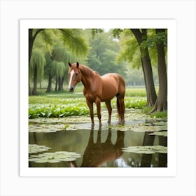 Horse Standing In A Pond Photo 1 Art Print