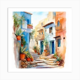 Watercolor Of A Village in Morocco Art Print