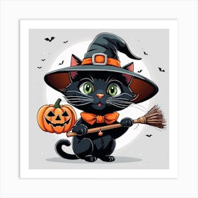 Cute Cat Halloween Pumpkin (64) Art Print